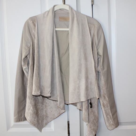 BLANK NYC Mixed Media Faux Leather Suede Moto Jacket Light Beige | Small - Picture 1 of 11